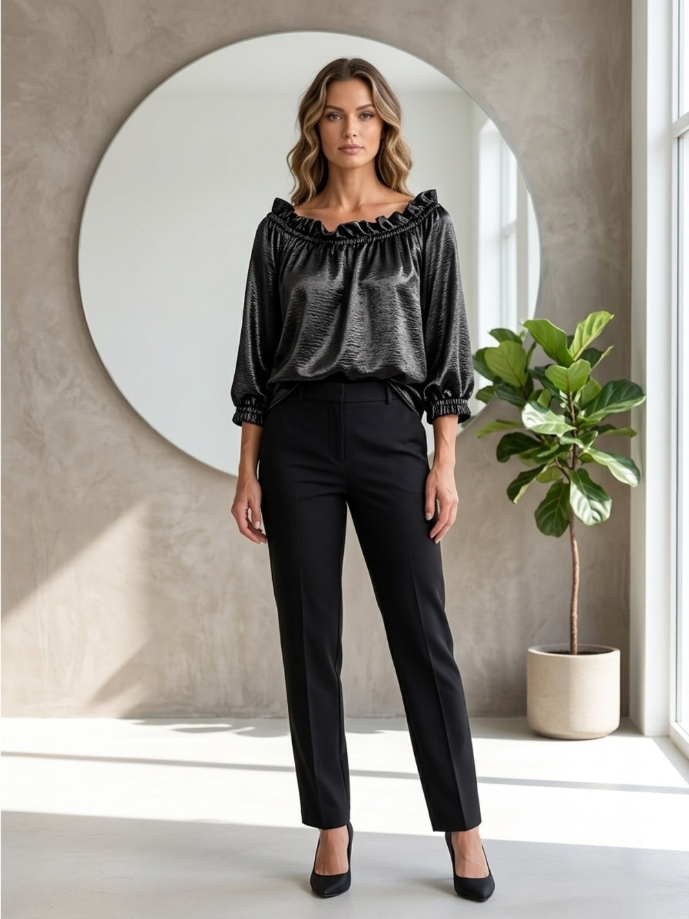 NWT Michael Kors Black Shimmer Off-Shoulder Elastic Neck Blouse Medium MSRP $88